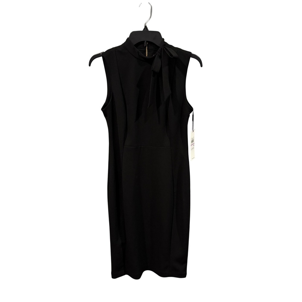 Calvin Klein Minimalist Black Bow Neck Sheath Dress Sleeveless Midi Dress NWT 6